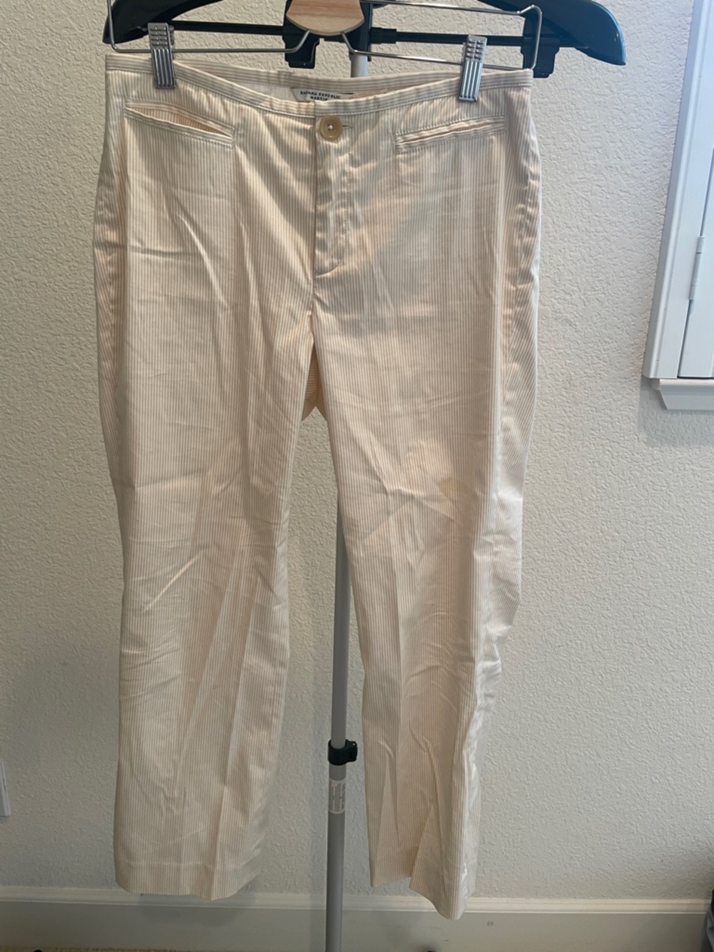 Banana Republic Cream Pinstripe Straight-Leg Pants